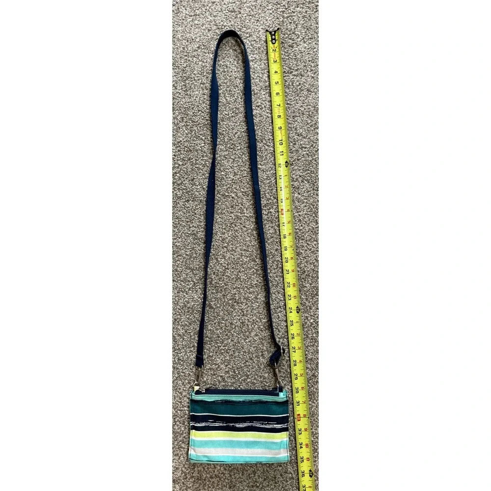 31 Thirty One Sea Stripe Green & Black Stripe Cross Town Crossbody Purse